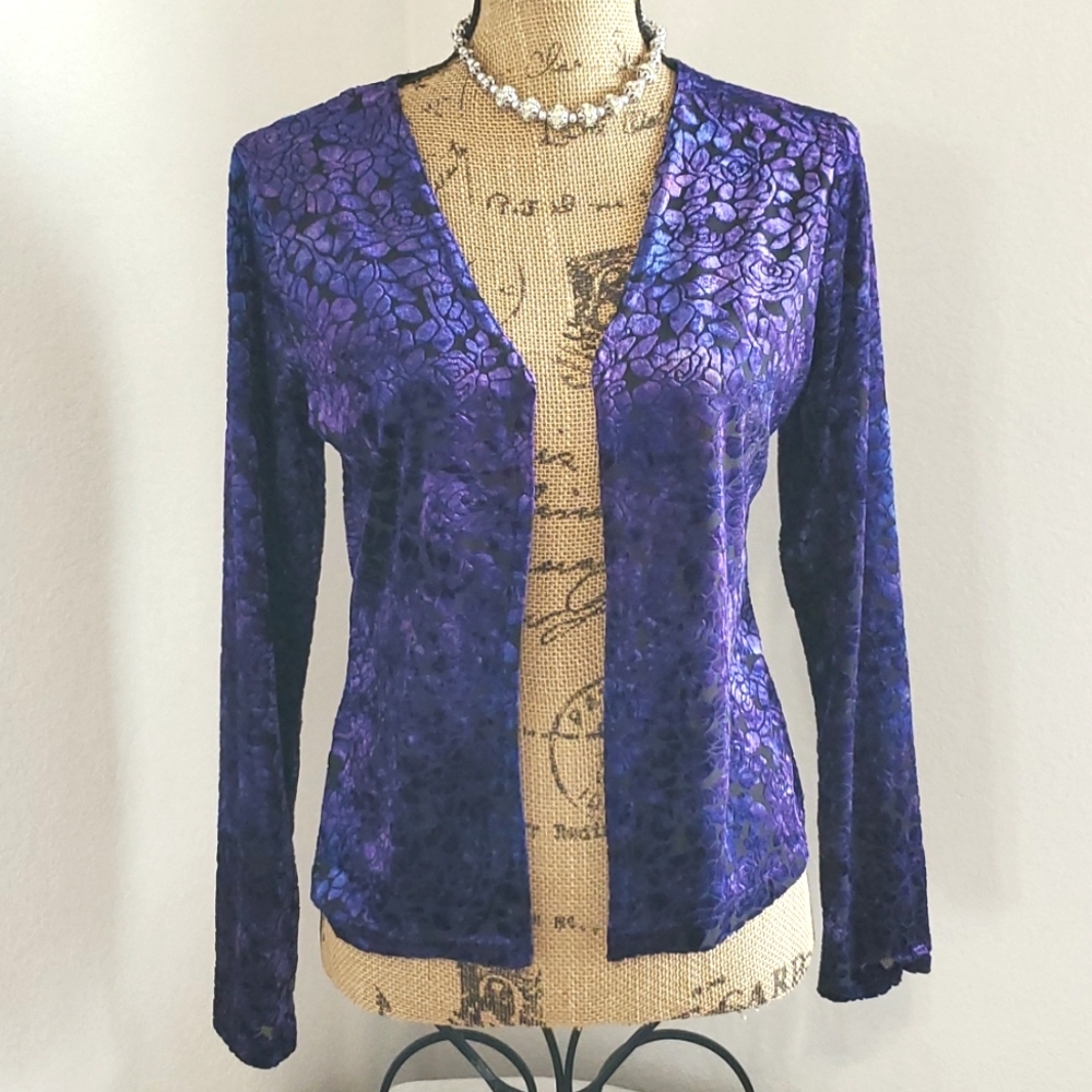 AMAZING Burn out black purple floral pattern top jacket cover up accessory XS/SM